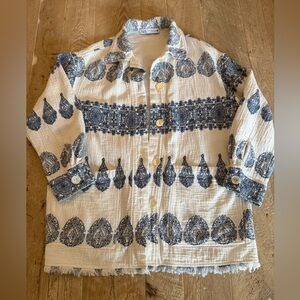 Zara Cream Shirt Jacket with Navy Paisley Print Oversized S
